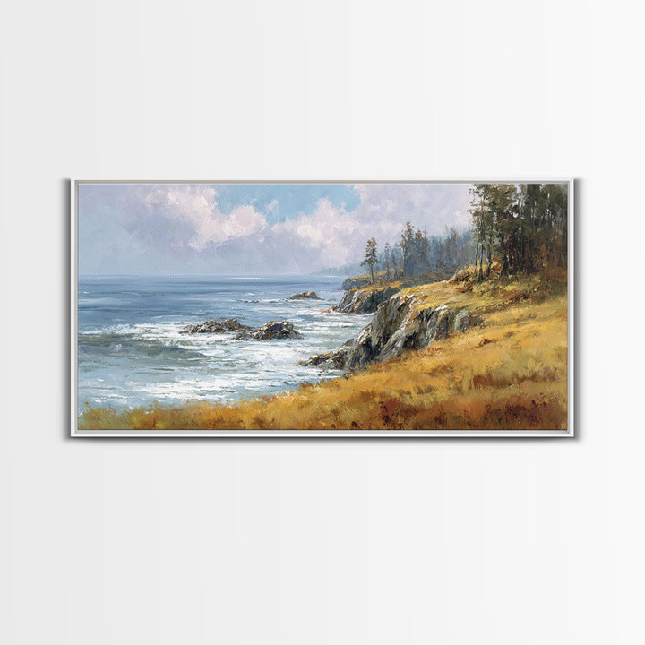 Coastal Cliffs with Crashing Waves Canvas Print, Landscape Art, Farmhouse Decor, Living Room Decor, Fine Art, Horizon, LAN-2x1-76