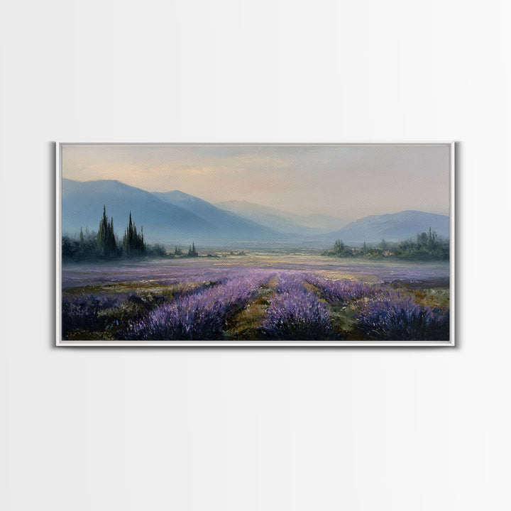 Lavender Field Leading to Distant Hills Canvas Print, Landscape Art, Digital Prints, Living Room Decor, Fine Art, Horizon, LAN-2x1-78