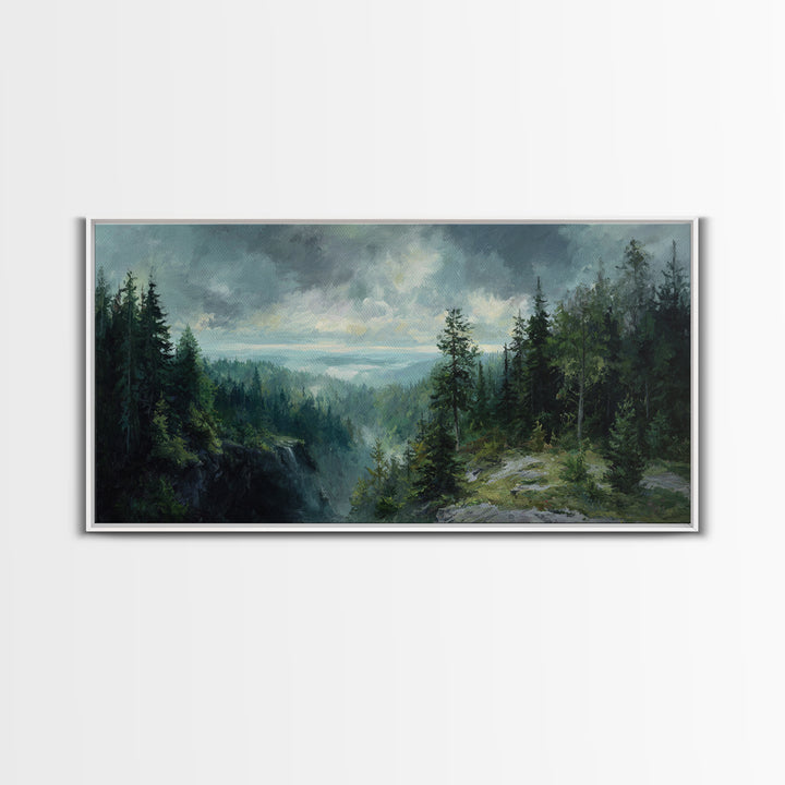 Waterfall Hidden in Dense Forest Framed Canvas Print, Landscape Art, Luxury Decor, Living Room Decor, Fine Art, Horizon, LAN-2x1-8