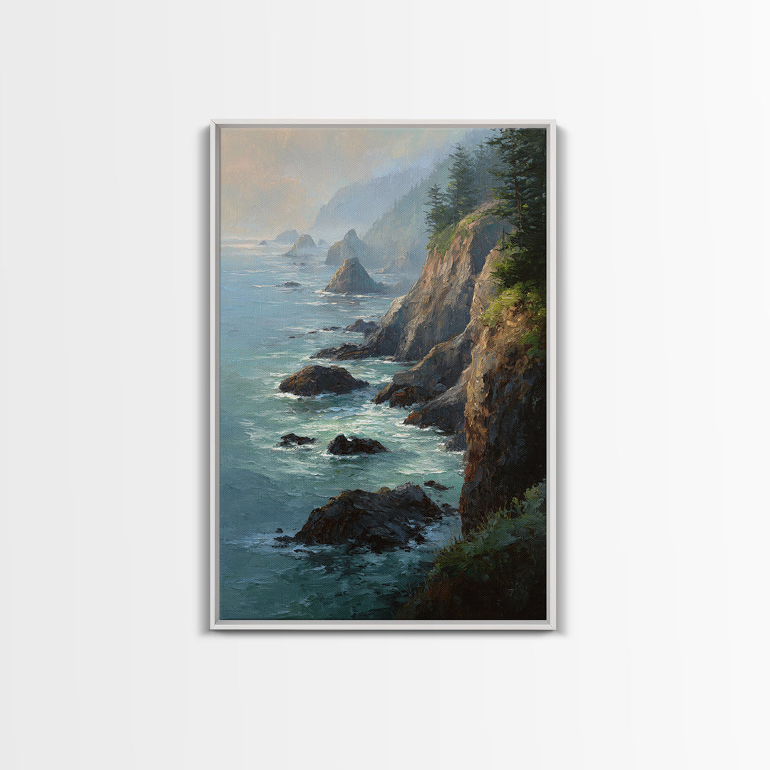 Coastal Cliffs with Crashing Waves Canvas Print, Landscape Art, Gallery Decor, Living Room Decor, Fine Art, Horizon, Wall Art, LAN-2x3-16