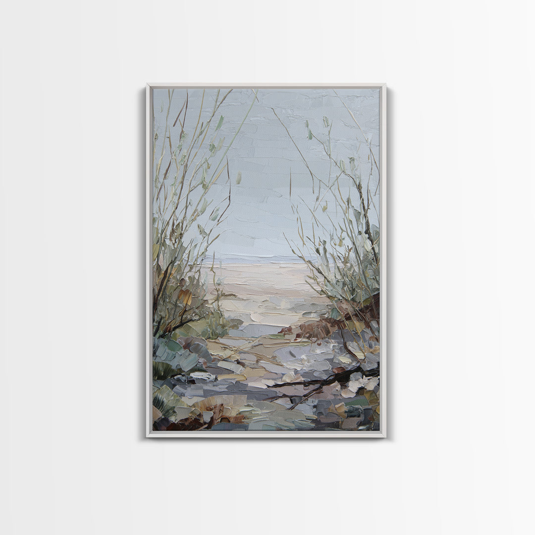 Desert Dunes under Pale Moon Framed Canvas Print, Landscape Art, Contemporary Art, Living Room Decor, Fine Art, Horizon, LAN-2x3-19