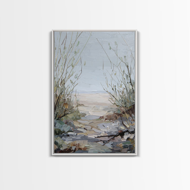 Desert Dunes under Pale Moon Framed Canvas Print, Landscape Art, Contemporary Art, Living Room Decor, Fine Art, Horizon, LAN-2x3-19