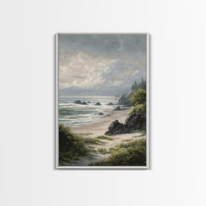 Volcanic Black Beach Framed Canvas Print, Landscape Art, Wall Decor, Living Room Decor, Fine Art, Horizon, Digital Print, LAN-2x3-22