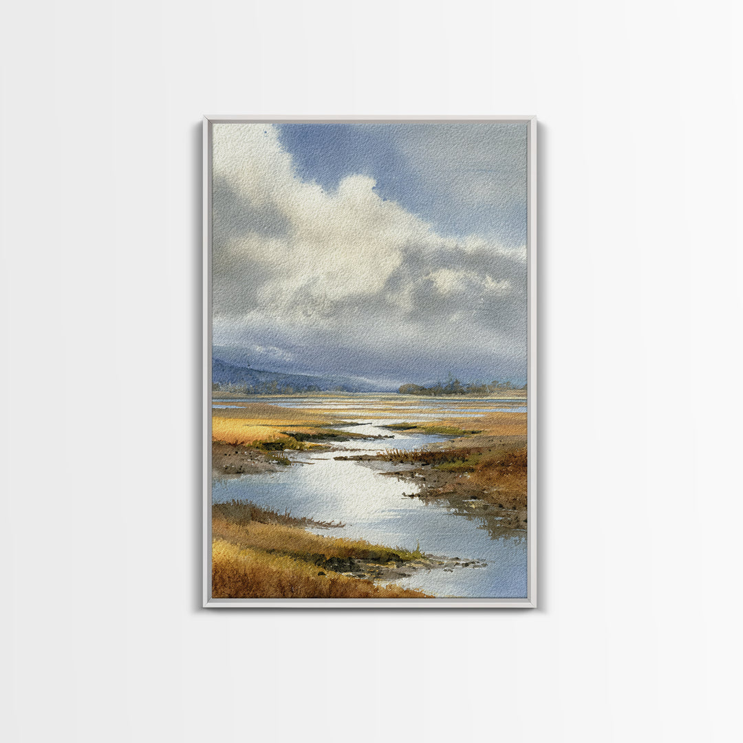 Moonlit River with Silver Reflections Canvas Print, Landscape Art, Original Painting, Living Room Decor, Fine Art, Horizon, LAN-2x3-29