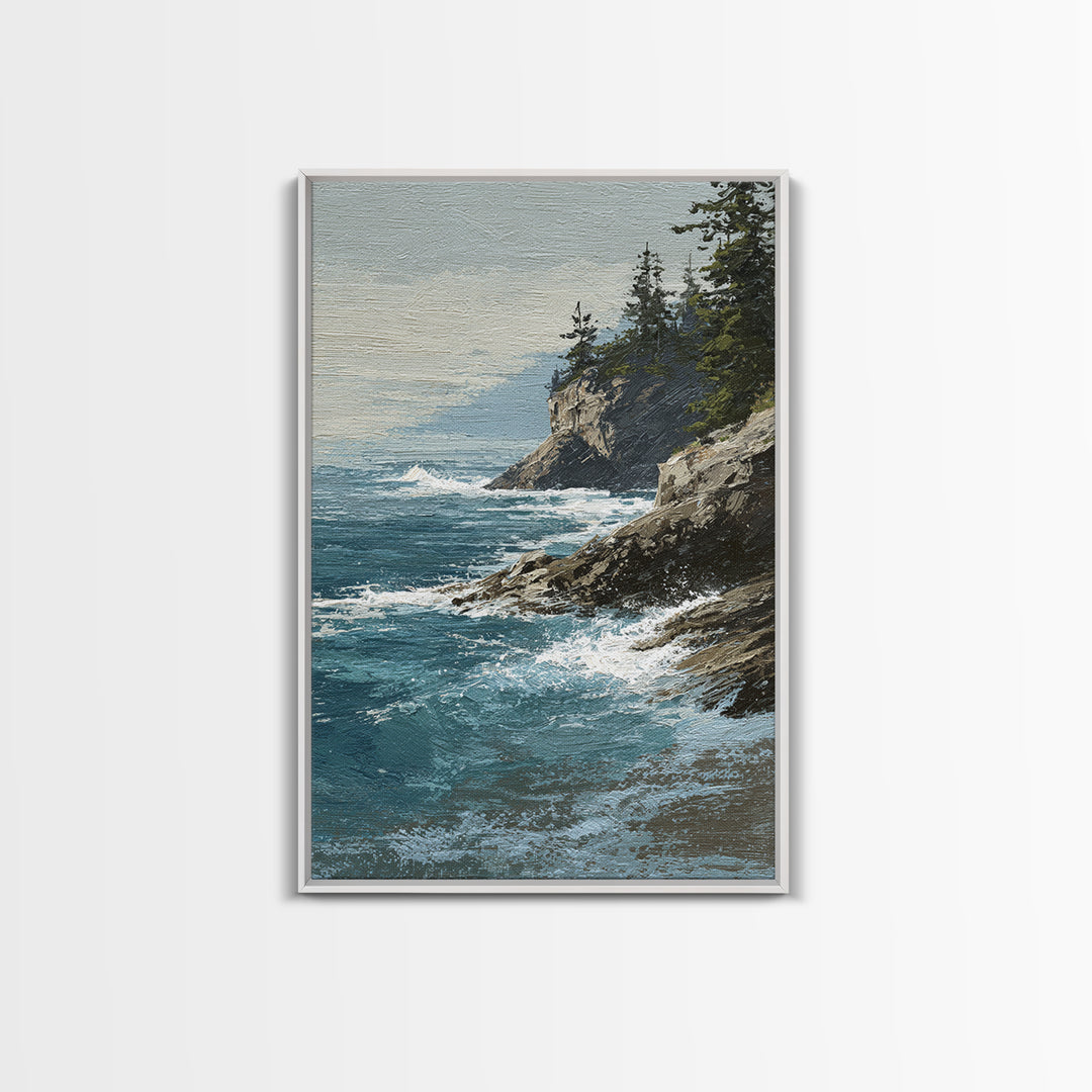 Coastal Cliffs with Crashing Waves Canvas Print, Landscape Art, Contemporary Art, Living Room Decor, Fine Art, Horizon, LAN-2x3-40
