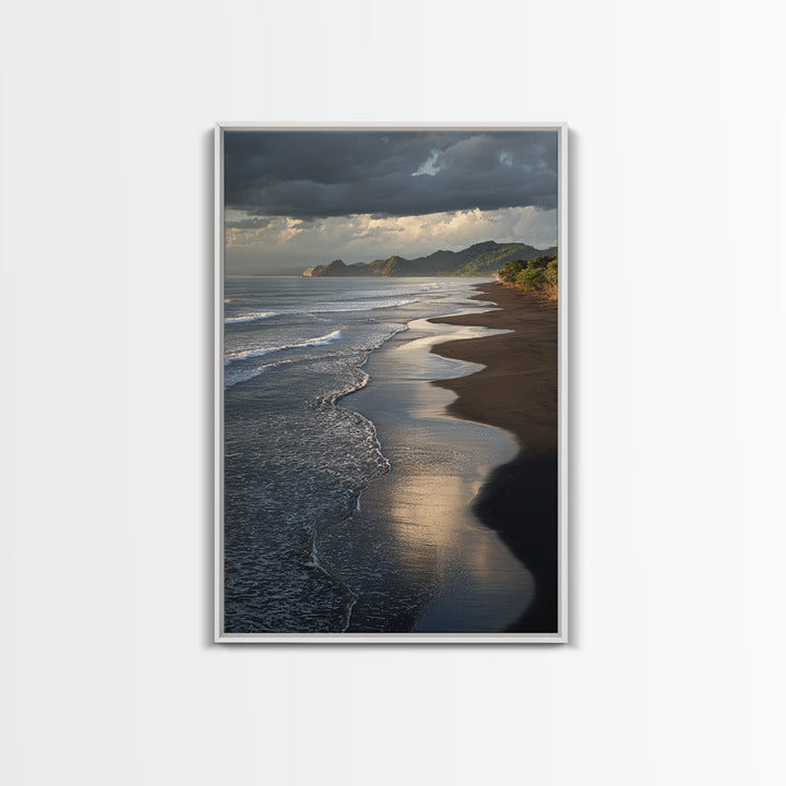 Volcanic Black Beach Framed Canvas Print, Landscape Art, Wall Decor, Living Room Decor, Fine Art, Horizon, Digital Print, LAN-2x3-46