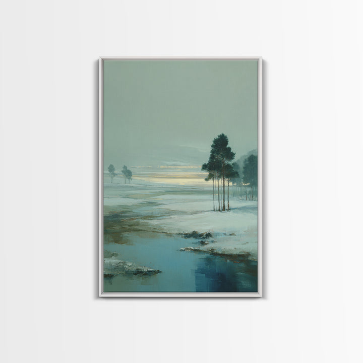 Fjord Landscape with Icy Blue Water Framed Canvas Print, Landscape Art, Original Art, Living Room Decor, Fine Art, Horizon, LAN-2x3-47