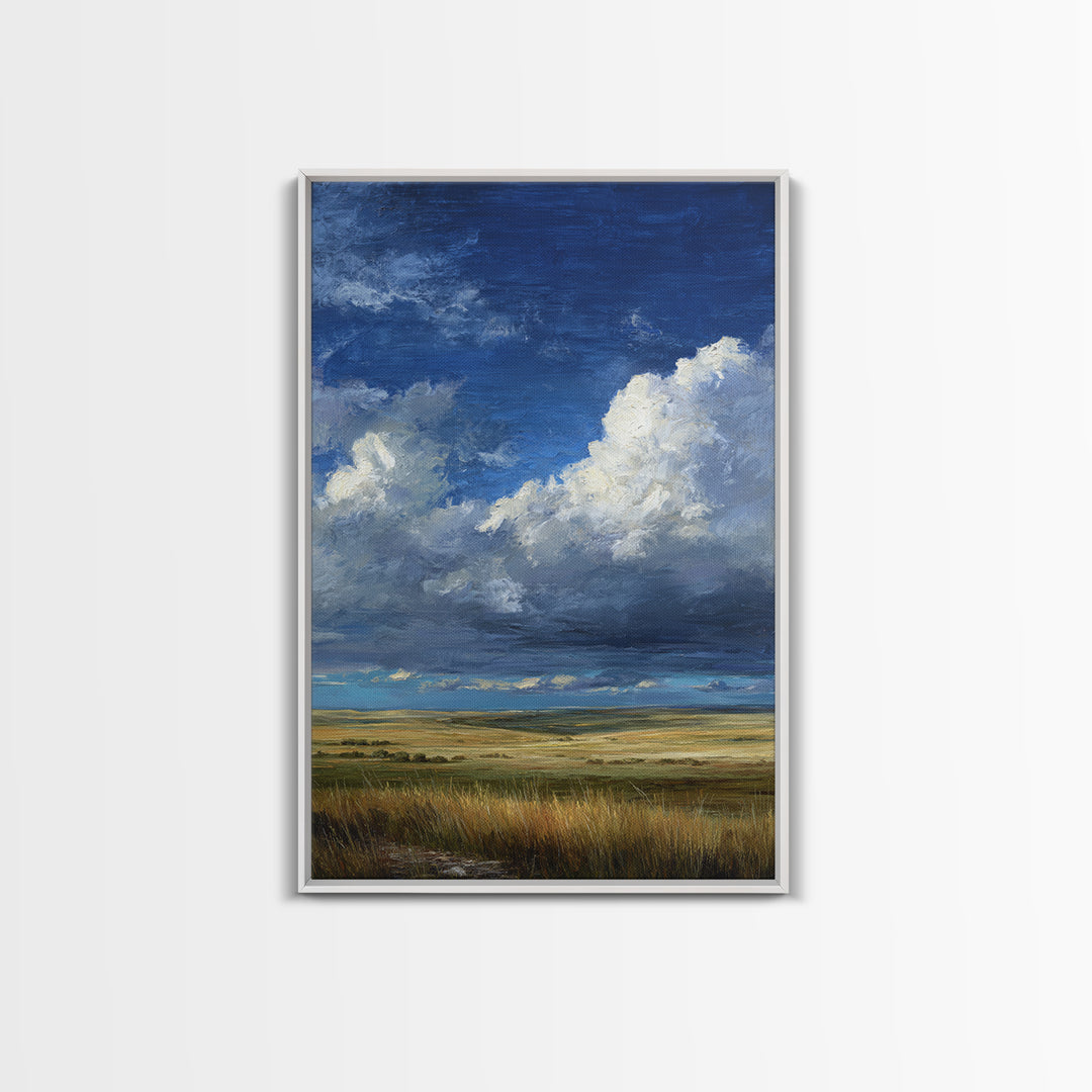 Storm Clouds over an Open Prairie Framed Canvas Print, Landscape Art, Digital Print, Living Room Decor, Fine Art, Horizon, LAN-2x3-59