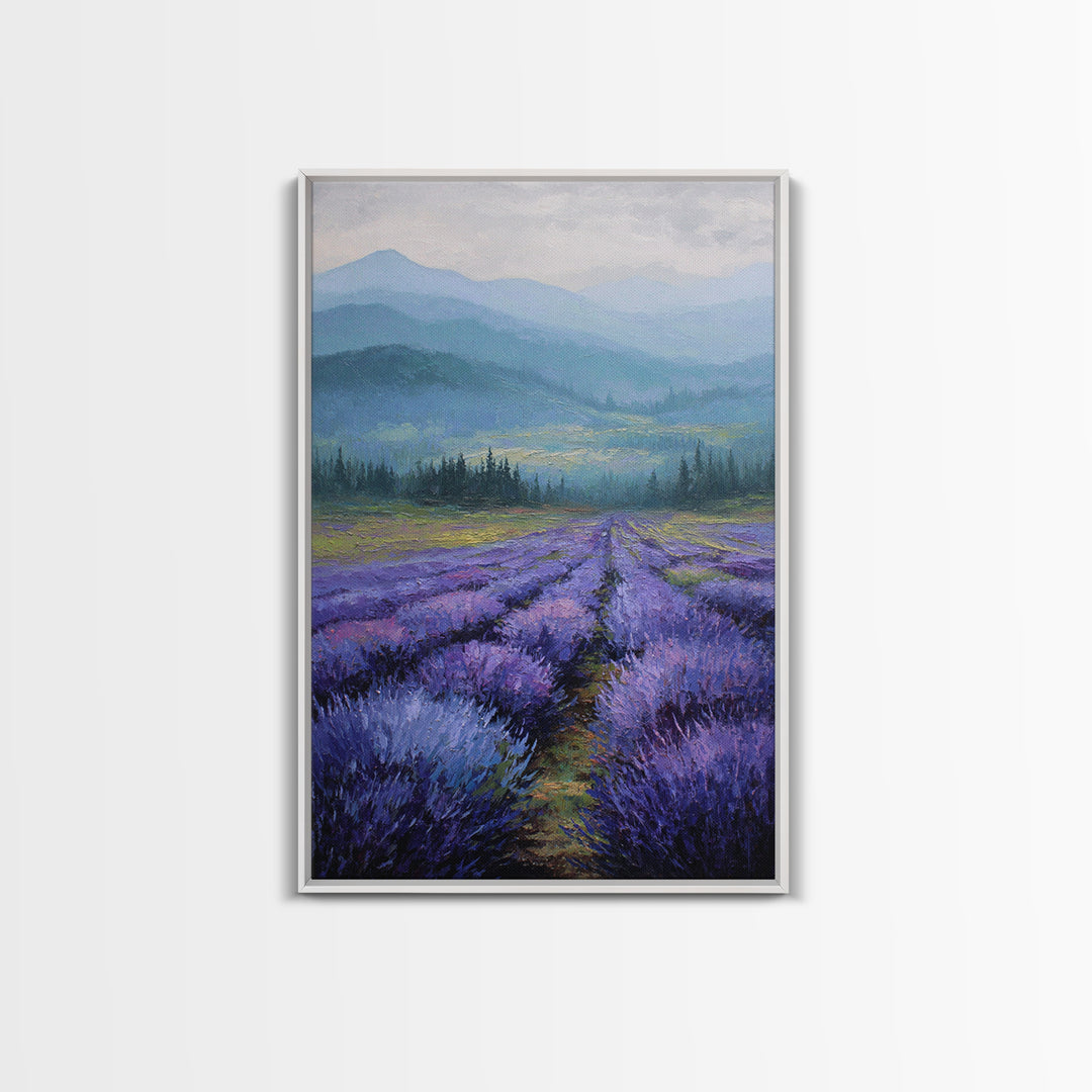 Lavender Field Leading to Distant Hills Canvas Print, Landscape Art, Digital Art, Living Room Decor, Fine Art, Horizon, LAN-2x3-66