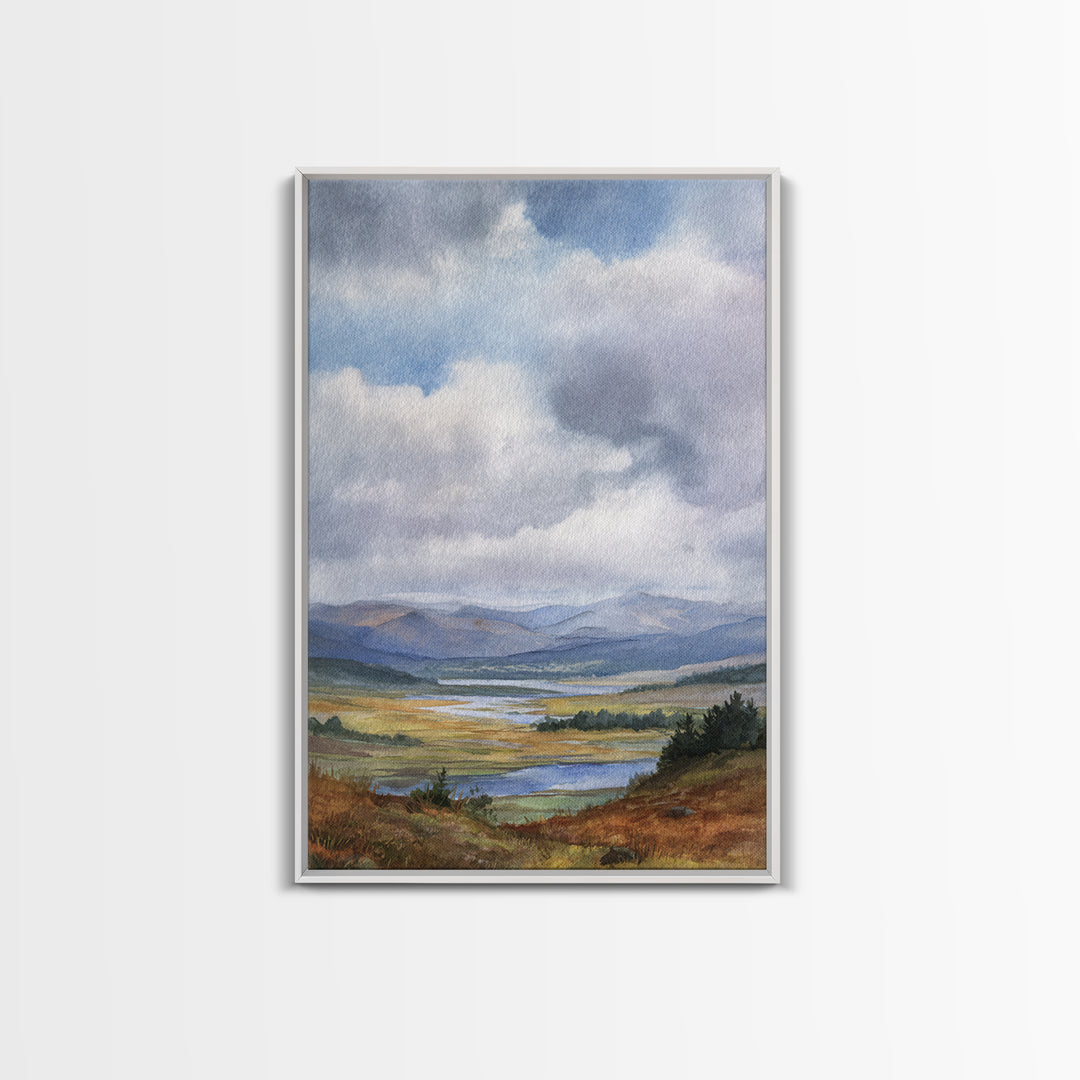Rocky Scottish Highland Framed Canvas Print, Landscape Art, Boho Wall Art, Living Room Decor, Fine Art, Horizon, Neutral Decor, LAN-2x3-73
