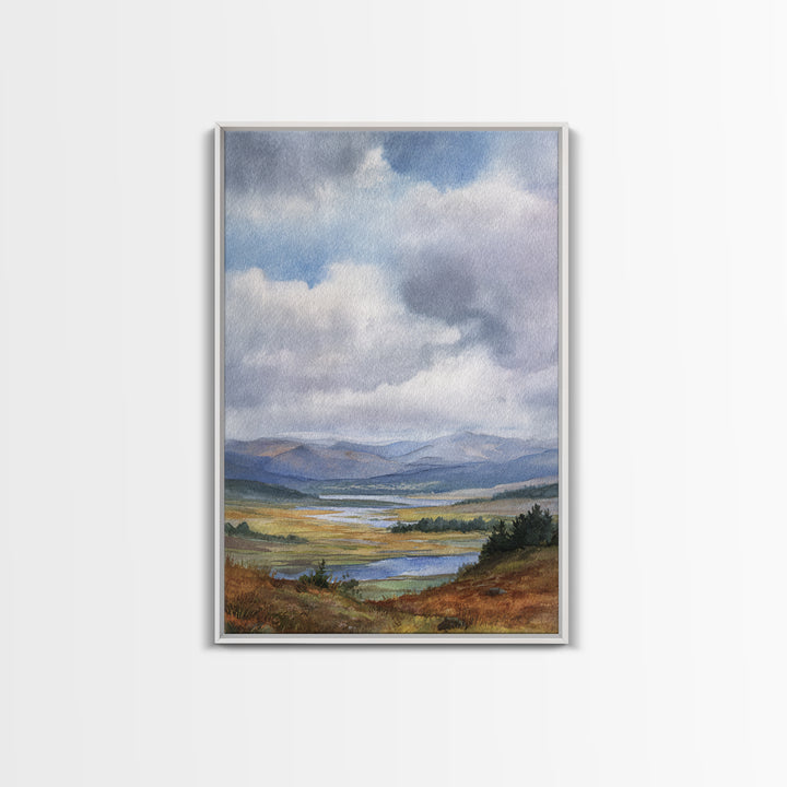 Rocky Scottish Highland Framed Canvas Print, Landscape Art, Boho Wall Art, Living Room Decor, Fine Art, Horizon, Neutral Decor, LAN-2x3-73