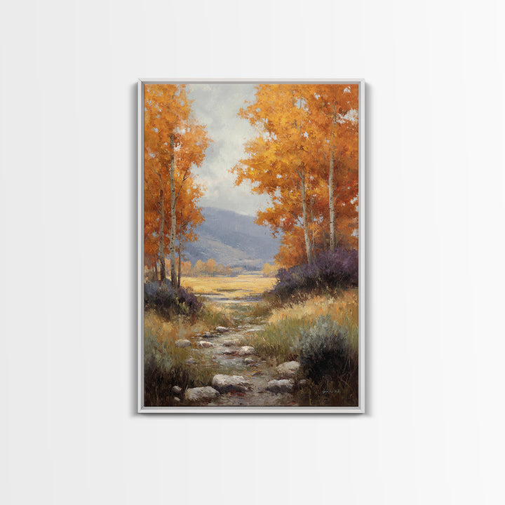 Autumn Forest Path Framed Canvas Print, Landscape Art, Wall Art Print, Living Room Decor, Fine Art, Horizon, Boho Decor, LAN-2x3-89