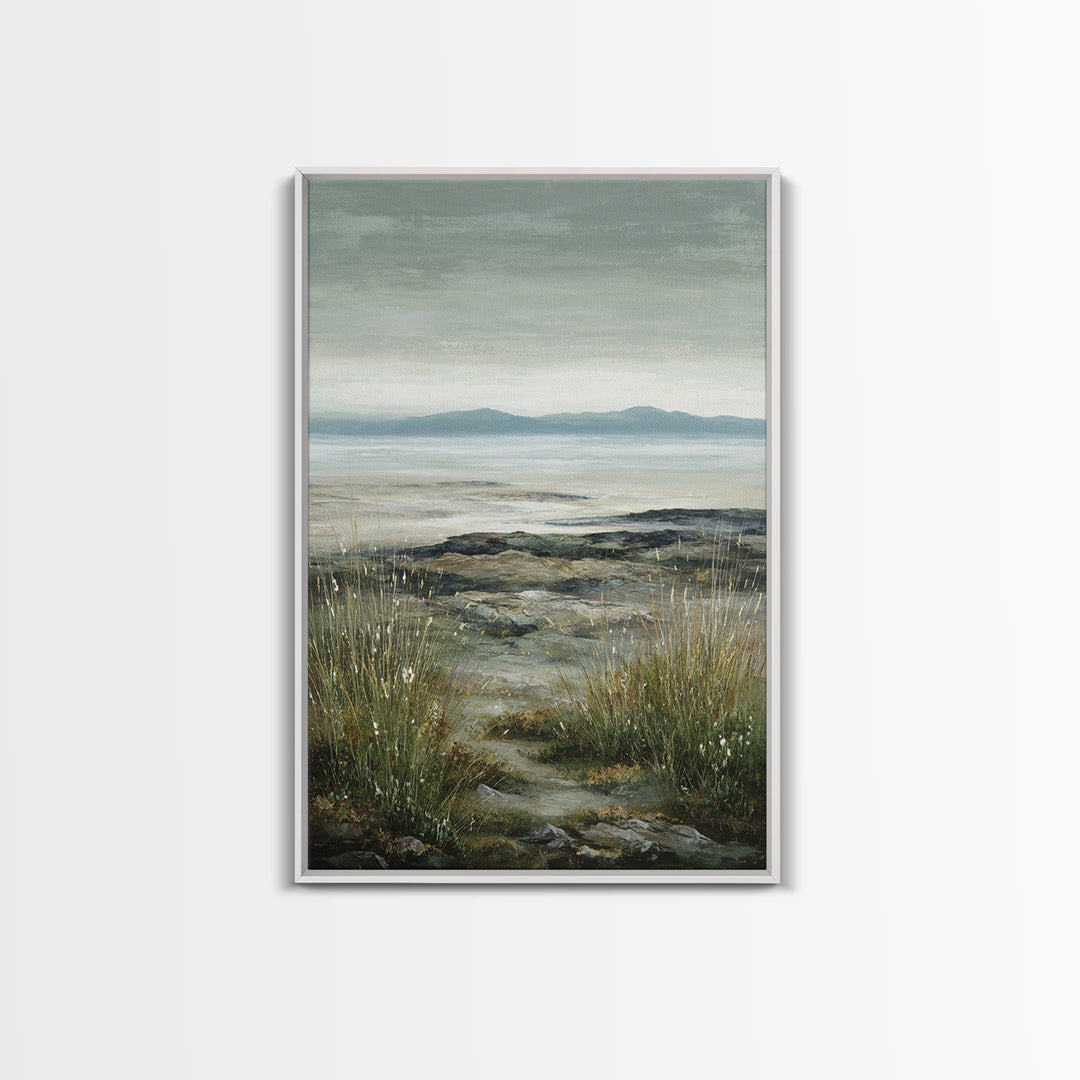 Rocky Scottish Highland Framed Canvas Print, Landscape Art, Boho Wall Art, Living Room Decor, Fine Art, Horizon, Neutral Decor, LAN-2x3-97