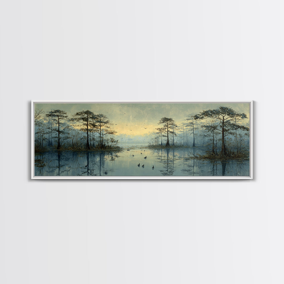 Misty Cypress Swamp Canvas Print, Landscape Art, Modern Decor, Living Room Decor, Fine Art, Horizon, Wall Decor, Digital Prints, LAN-3x1-14
