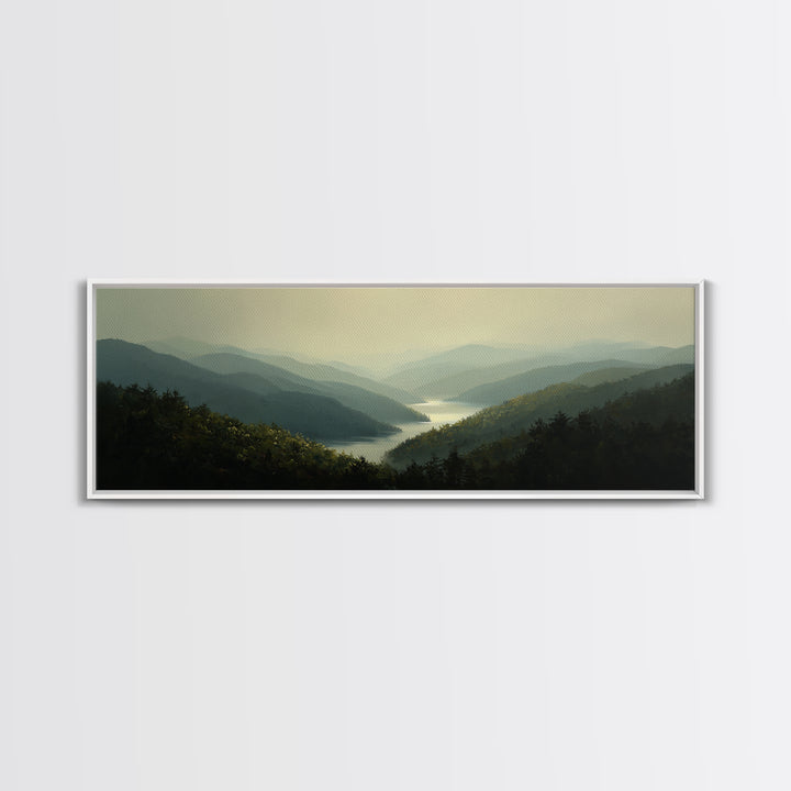 Waterfall Hidden in Dense Forest Framed Canvas Print, Landscape Art, Floral Wall Art, Living Room Decor, Fine Art, Horizon, LAN-3x1-28