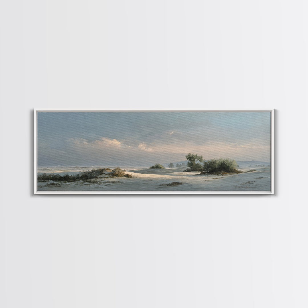 Desert Dunes under Pale Moon Canvas Print, Landscape Art, Fine Art Print, Living Room Decor, Fine Art, Horizon, Digital Prints, LAN-3x1-3
