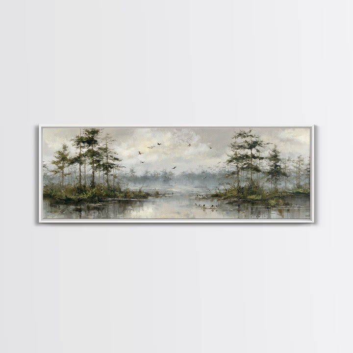 Misty Cypress Swamp Canvas Print, Landscape Art, Boho Decor, Living Room Decor, Fine Art, Horizon, Art Prints, Digital Art, LAN-3x1-62