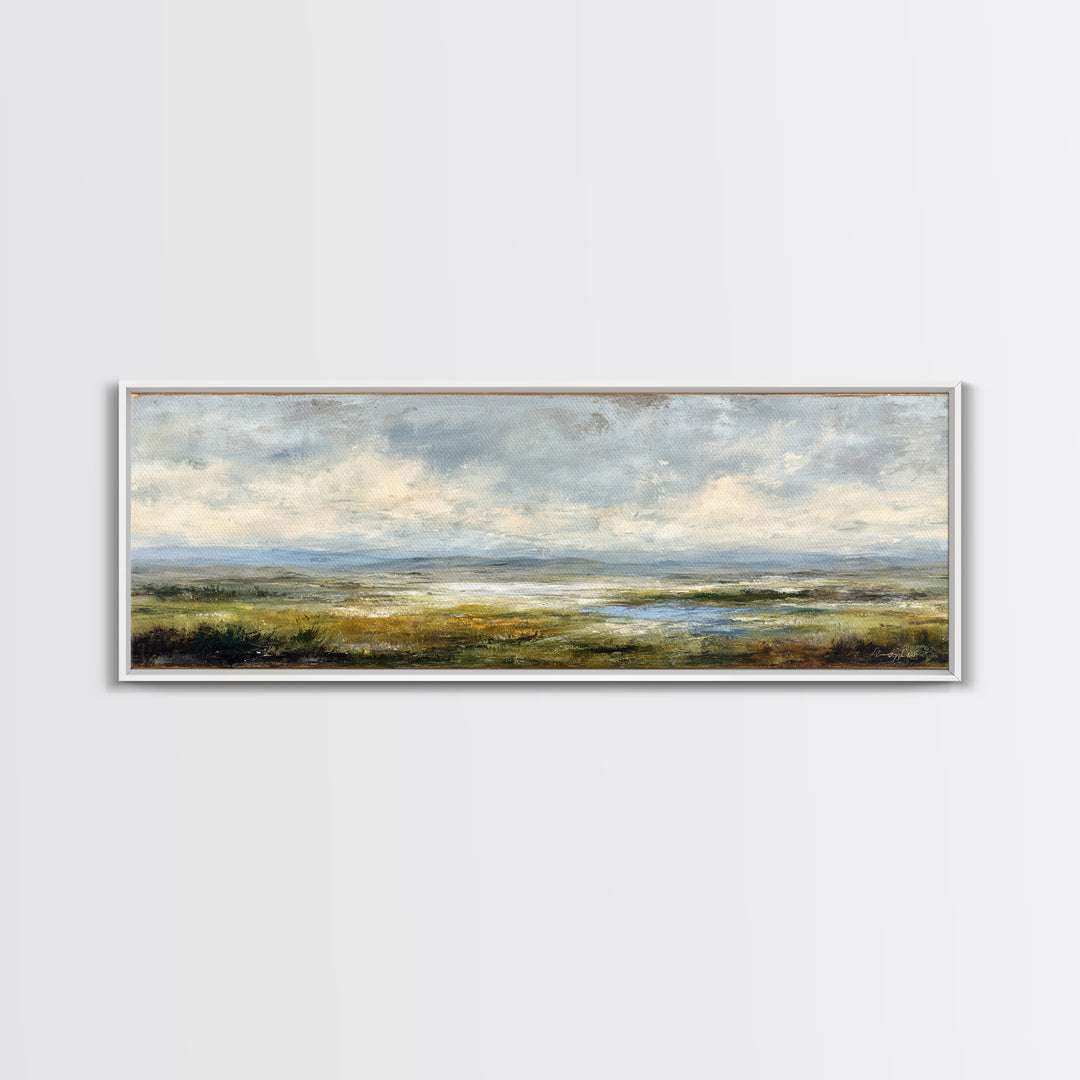 Storm Clouds over an Open Prairie Framed Canvas Print, Landscape Art, Original Art, Living Room Decor, Fine Art, Horizon, LAN-3x1-67