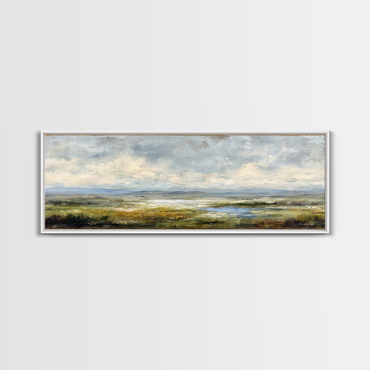 Storm Clouds over an Open Prairie Framed Canvas Print, Landscape Art, Original Art, Living Room Decor, Fine Art, Horizon, LAN-3x1-67