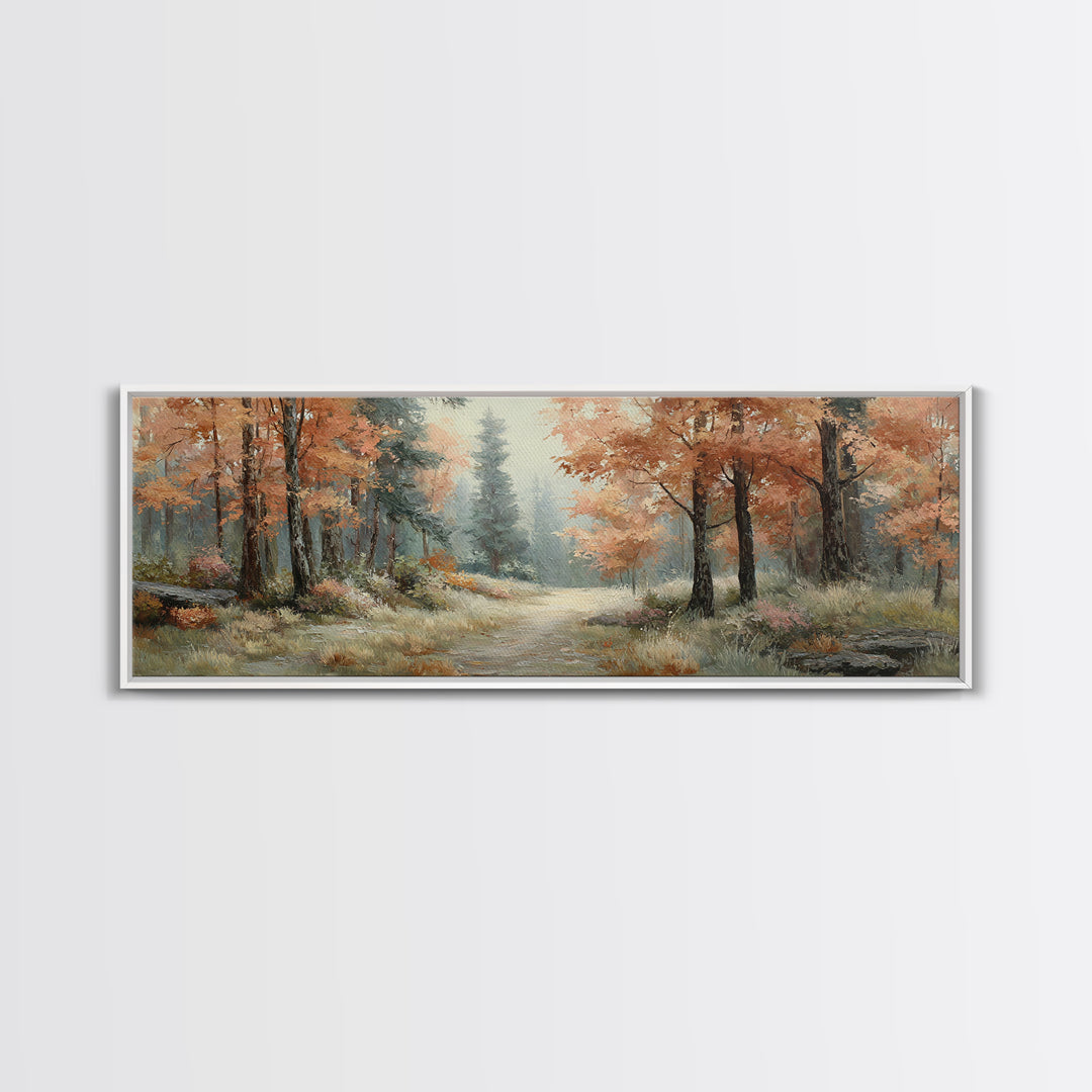Autumn Forest Path Canvas Print, Landscape Art, Luxury Decor, Living Room Decor, Fine Art, Horizon, Digital Art, LAN-3x1-97
