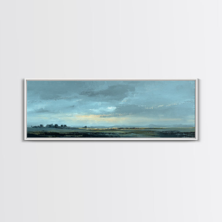 Desert Dunes under Pale Moon Framed Canvas Print, Landscape Art, Printable Wall Art, Living Room Decor, Oil Painting, Horizon, LAN-3x1-99