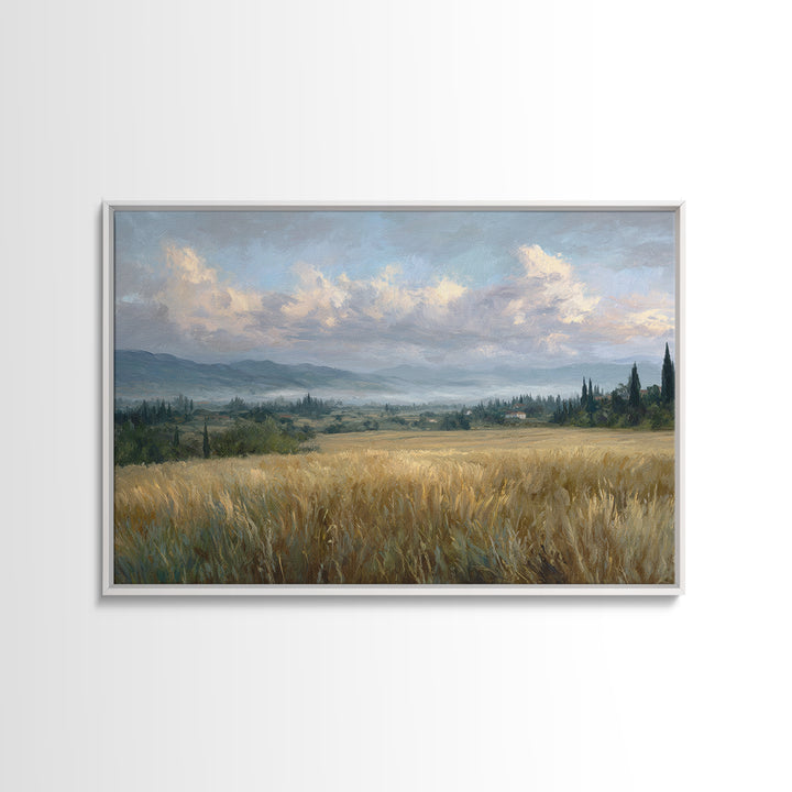 Golden Wheat Field Beneath Huge Clouds Framed Canvas Print, Landscape Art, Wall Art, Living Room Decor, Fine Art, Horizon, LAN-3x2-100