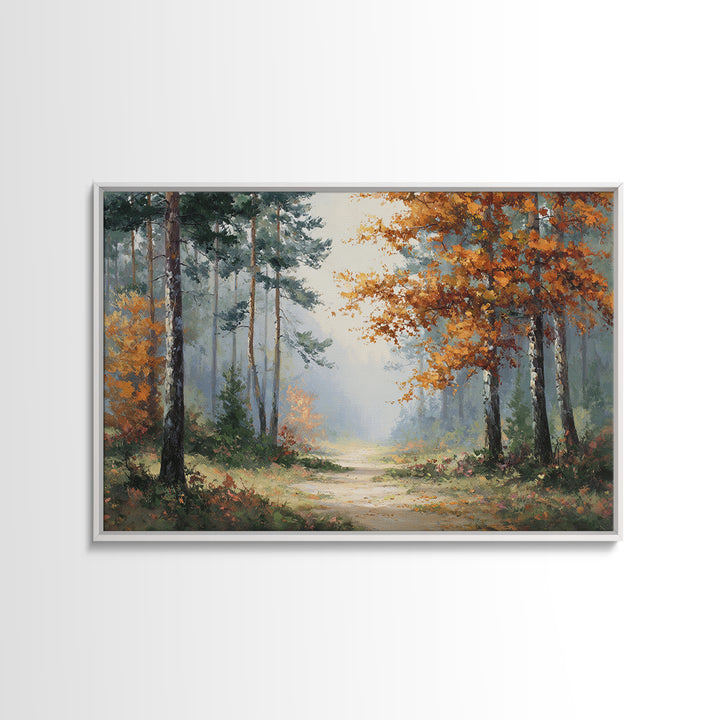 Autumn Forest Path Framed Canvas Print, Landscape Art, Wall Art Print, Living Room Decor, Fine Art, Horizon, Boho Decor, LAN-3x2-13