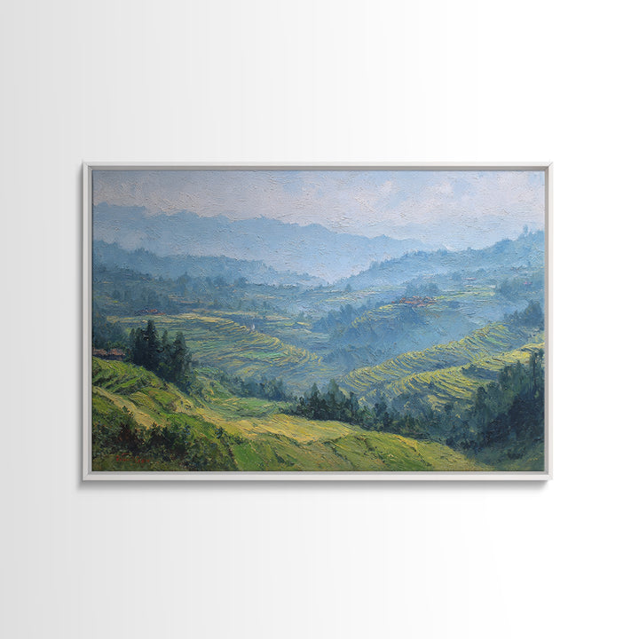 Rice Terraces Glowing Canvas Print, Landscape Art, Digital Print, Living Room Decor, Fine Art, Horizon, Living Room Wall Art, LAN-3x2-22
