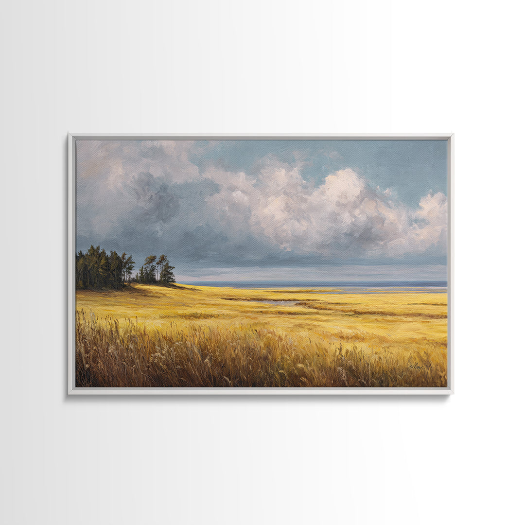 Golden Wheat Field Beneath Huge Clouds Canvas Print, Landscape Art, Horizontal Wall Art, Living Room Decor, Horizon, LAN-3x2-28