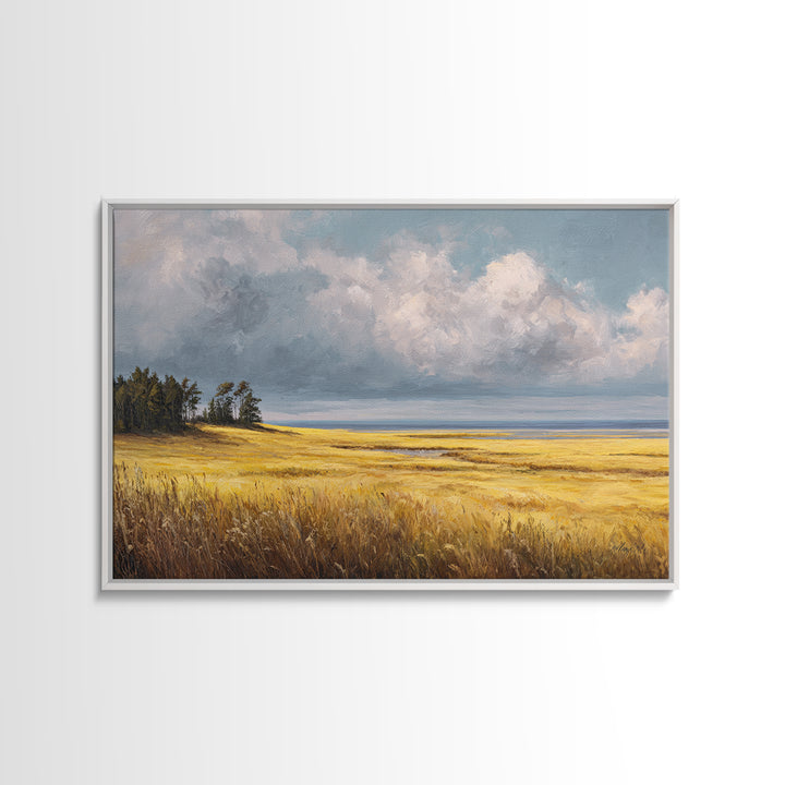 Golden Wheat Field Beneath Huge Clouds Canvas Print, Landscape Art, Horizontal Wall Art, Living Room Decor, Horizon, LAN-3x2-28