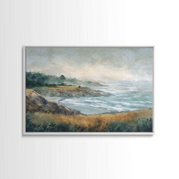 Coastal Cliffs with Crashing Waves Framed Canvas Print, Landscape Art, Set of 3 Prints, Living Room Decor, Fine Art, Horizon, LAN-3x2-36