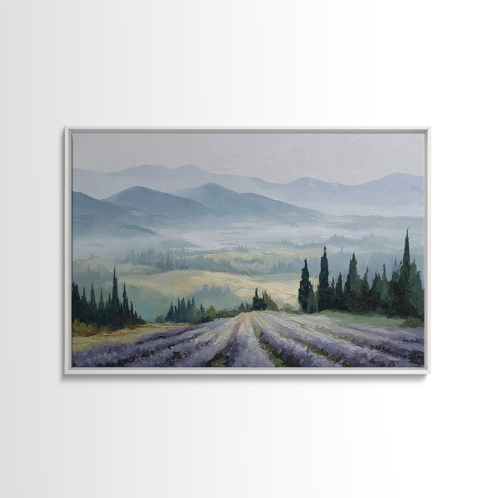 Lavender Field Leading to Distant Hills Canvas Print, Landscape Art, Abstract Wall Art, Living Room Decor, Fine Art, Horizon, LAN-3x2-38