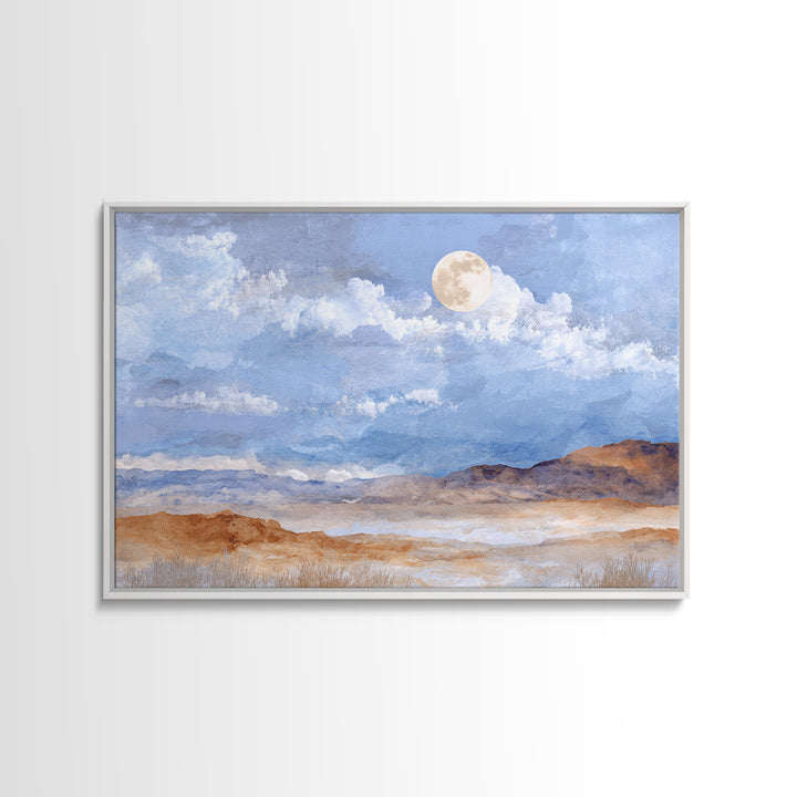 Desert Dunes under Pale Moon Framed Canvas Print, Landscape Art, Contemporary Art, Living Room Decor, Fine Art, Horizon, LAN-3x2-39