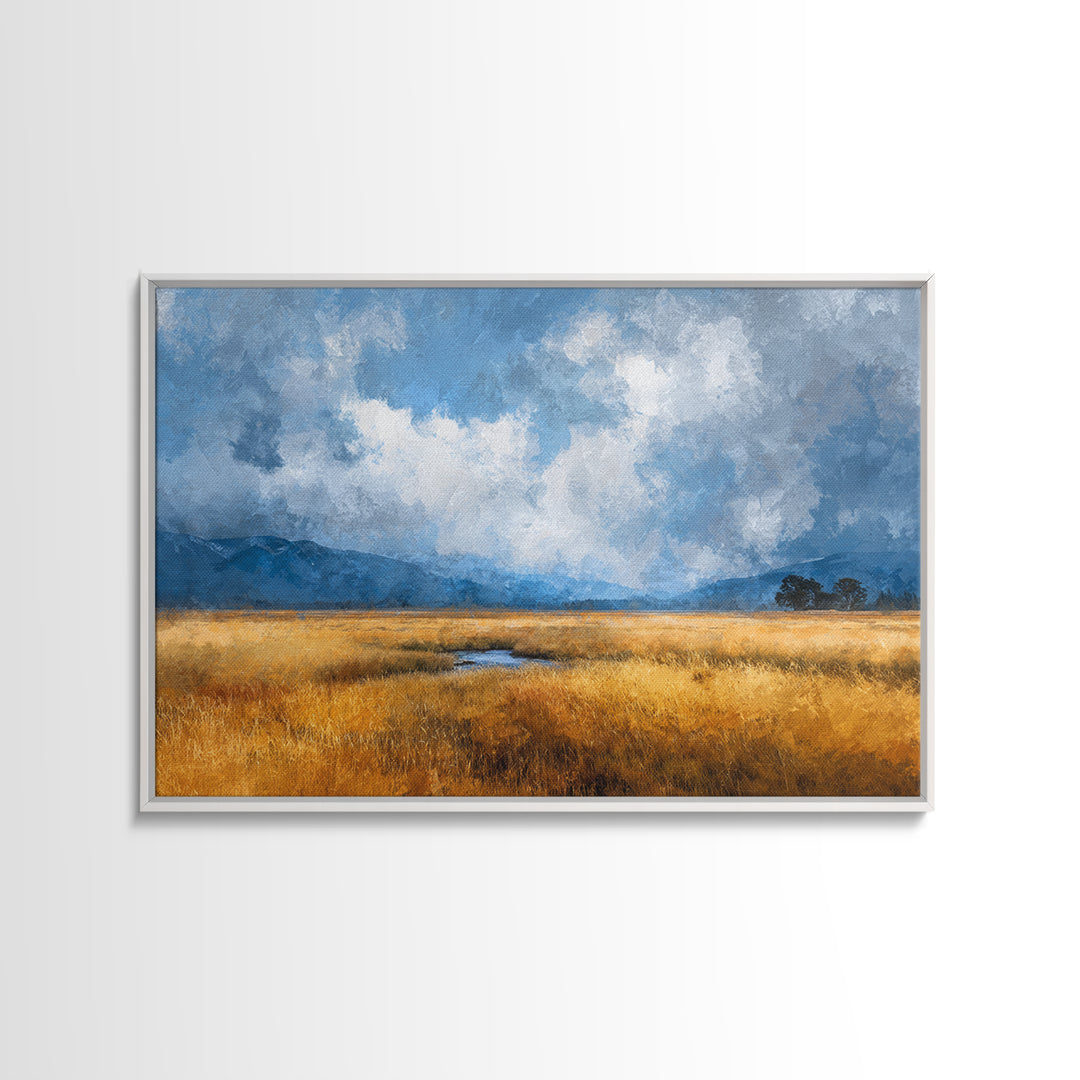 Golden Wheat Field Beneath Huge Clouds Canvas Print, Landscape Art, Digital Print, Living Room Decor, Fine Art, Horizon, LAN-3x2-4
