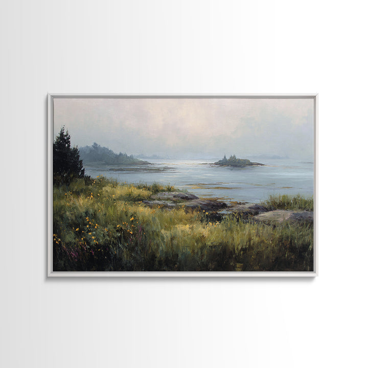 Sunlit Meadow with Wildflowers Framed Canvas Print, Landscape Art, Modern Art, Living Room Decor, Fine Art, Horizon, LAN-3x2-41