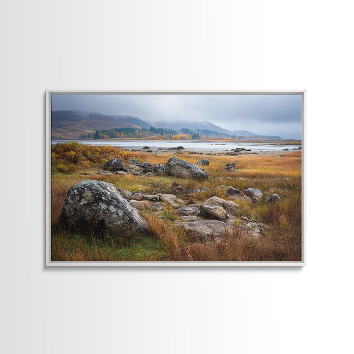 Rocky Scottish Highland Framed Canvas Print, Landscape Art, Gallery Decor, Living Room Decor, Fine Art, Horizon, Wall Art, LAN-3x2-45