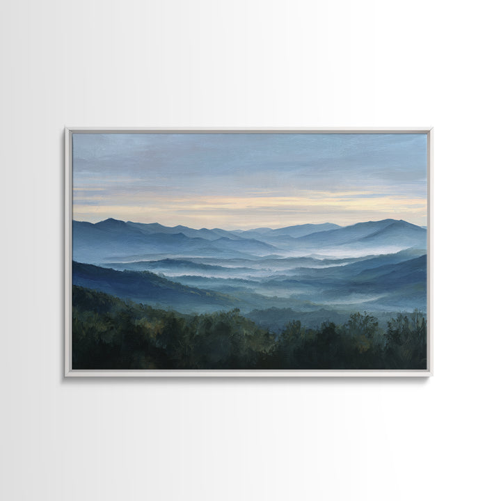 Misty Mountain Valley at Sunrise Canvas Print, Landscape Art, Modern Decor, Living Room Decor, Fine Art, Horizon, Wall Decor, LAN-3x2-53