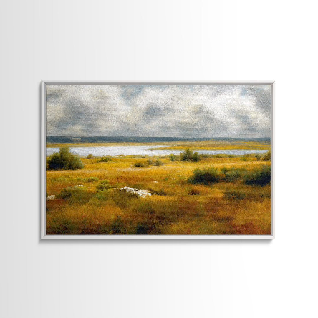 Storm Clouds over an Open Prairie Framed Canvas Print, Landscape Art, Digital Print, Living Room Decor, Fine Art, Horizon, LAN-3x2-55
