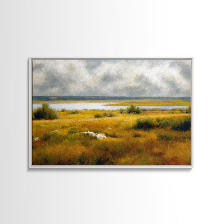 Storm Clouds over an Open Prairie Framed Canvas Print, Landscape Art, Digital Print, Living Room Decor, Fine Art, Horizon, LAN-3x2-55