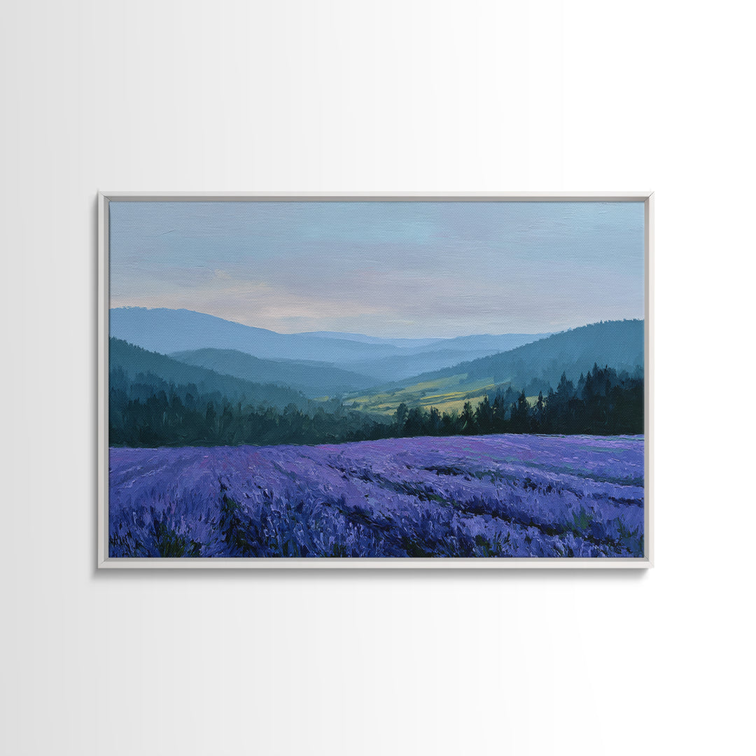 Lavender Field Leading to Distant Hills Canvas Print, Landscape Art, Abstract Wall Art, Living Room Decor, Fine Art, Horizon, LAN-3x2-62
