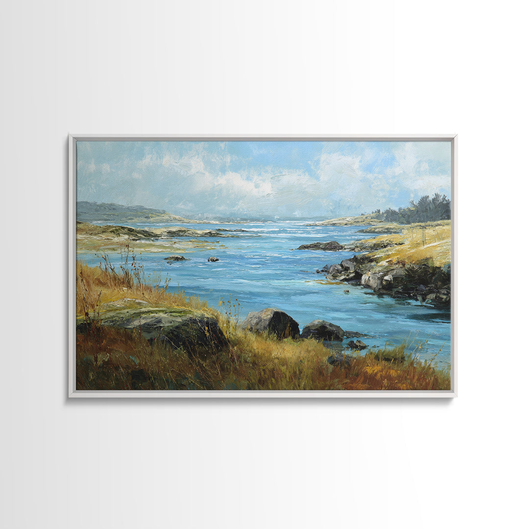 Fjord Landscape with Icy Blue Water Canvas Print, Landscape Art, Original Painting, Living Room Decor, Fine Art, Horizon, LAN-3x2-67