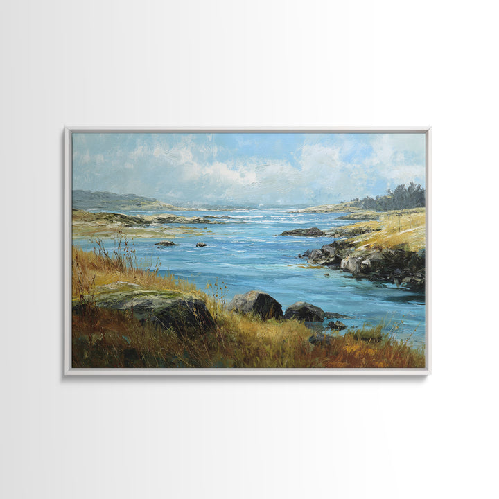 Fjord Landscape with Icy Blue Water Canvas Print, Landscape Art, Original Painting, Living Room Decor, Fine Art, Horizon, LAN-3x2-67