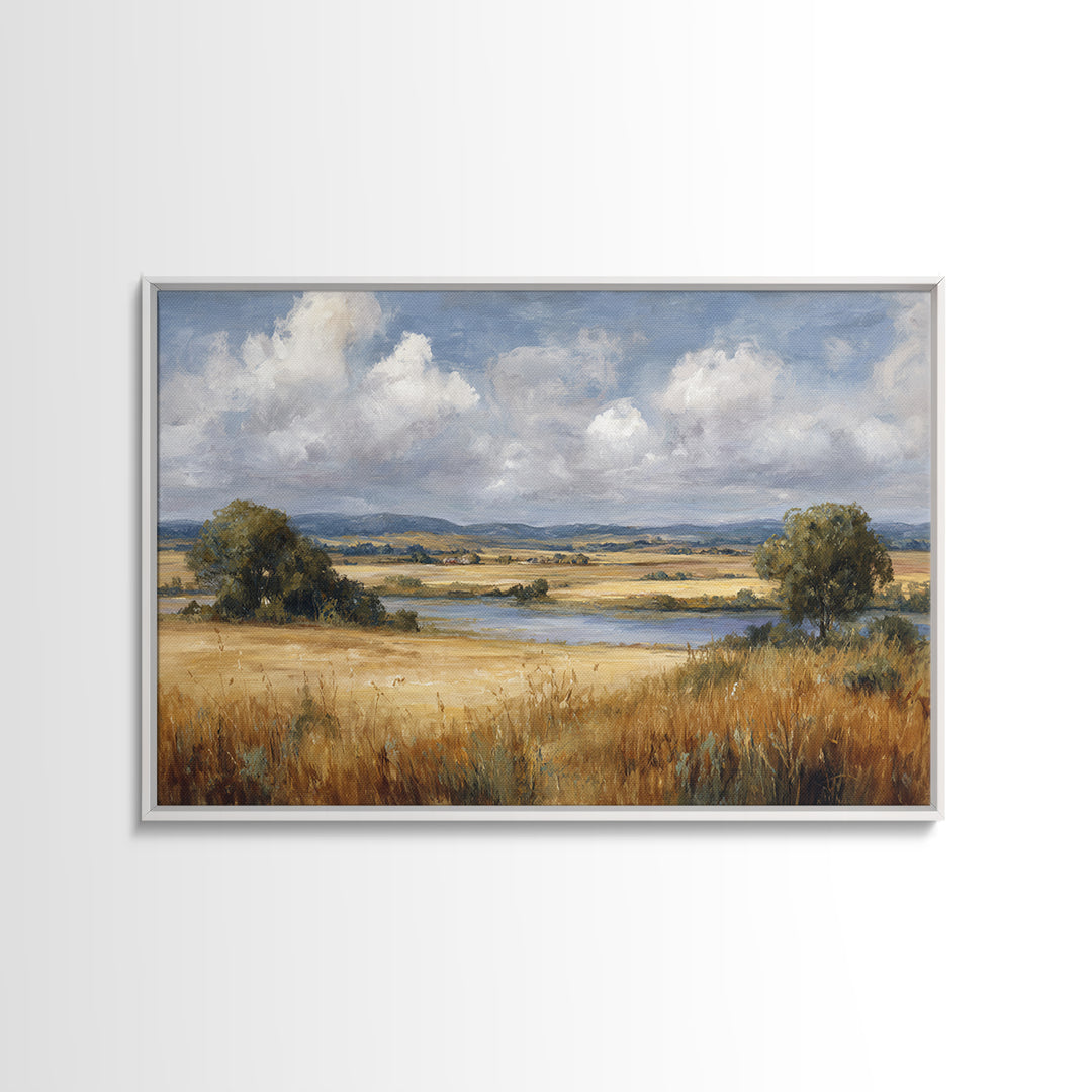 Golden Wheat Field Beneath Huge Clouds Canvas Print, Landscape Art, Luxury Decor, Living Room Decor, Fine Art, Horizon, LAN-3x2-76