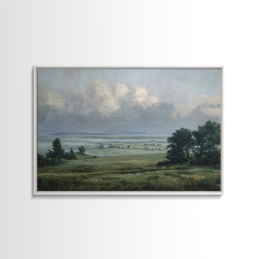 Storm Clouds over an Open Prairie Framed Canvas Print, Landscape Art, Luxury Decor, Living Room Decor, Fine Art, Horizon, LAN-3x2-79