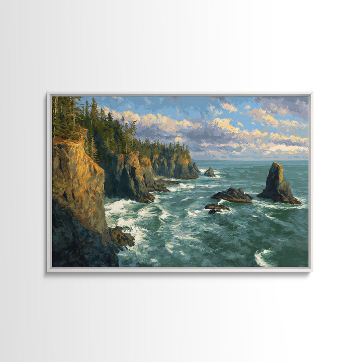 Coastal Cliffs with Crashing Waves Canvas Print, Landscape Art, Wall Decor, Living Room Decor, Fine Art, Horizon, Digital Print, LAN-3x2-84