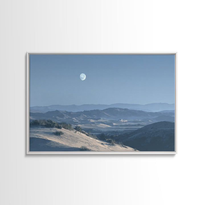Desert Dunes under Pale Moon Framed Canvas Print, Landscape Art, Wall Decor, Living Room Decor, Fine Art, Horizon, LAN-3x2-87