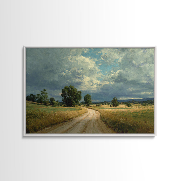 Old Country Road Framed Canvas Print, Landscape Art, Art Prints, Living Room Decor, Fine Art, Horizon, Abstract Wall Art, LAN-3x2-96