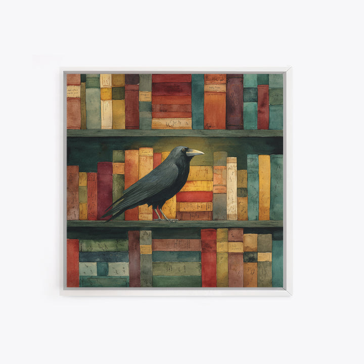 Black Raven Perched on Closed Book Canvas Print, Library Art, Book Art, Library Decor, Oil Painting, Archive, Fine Art Print, LIB-1x1-22
