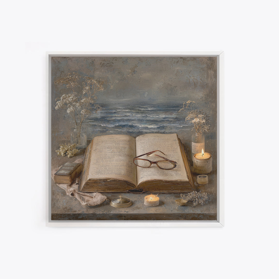 Stormy Sea Painting Inside an Open Book Framed Canvas Print, Library Art, Dark Academia Art, Library Decor, Abstract Art, LIB-1x1-42