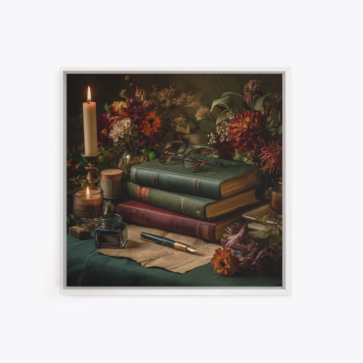 Fountain Pen and Parchment Canvas Print, Library Art, Bookish Decor, Library Decor, Archive, Modern Decor, Fine Art Print, LIB-1x1-60